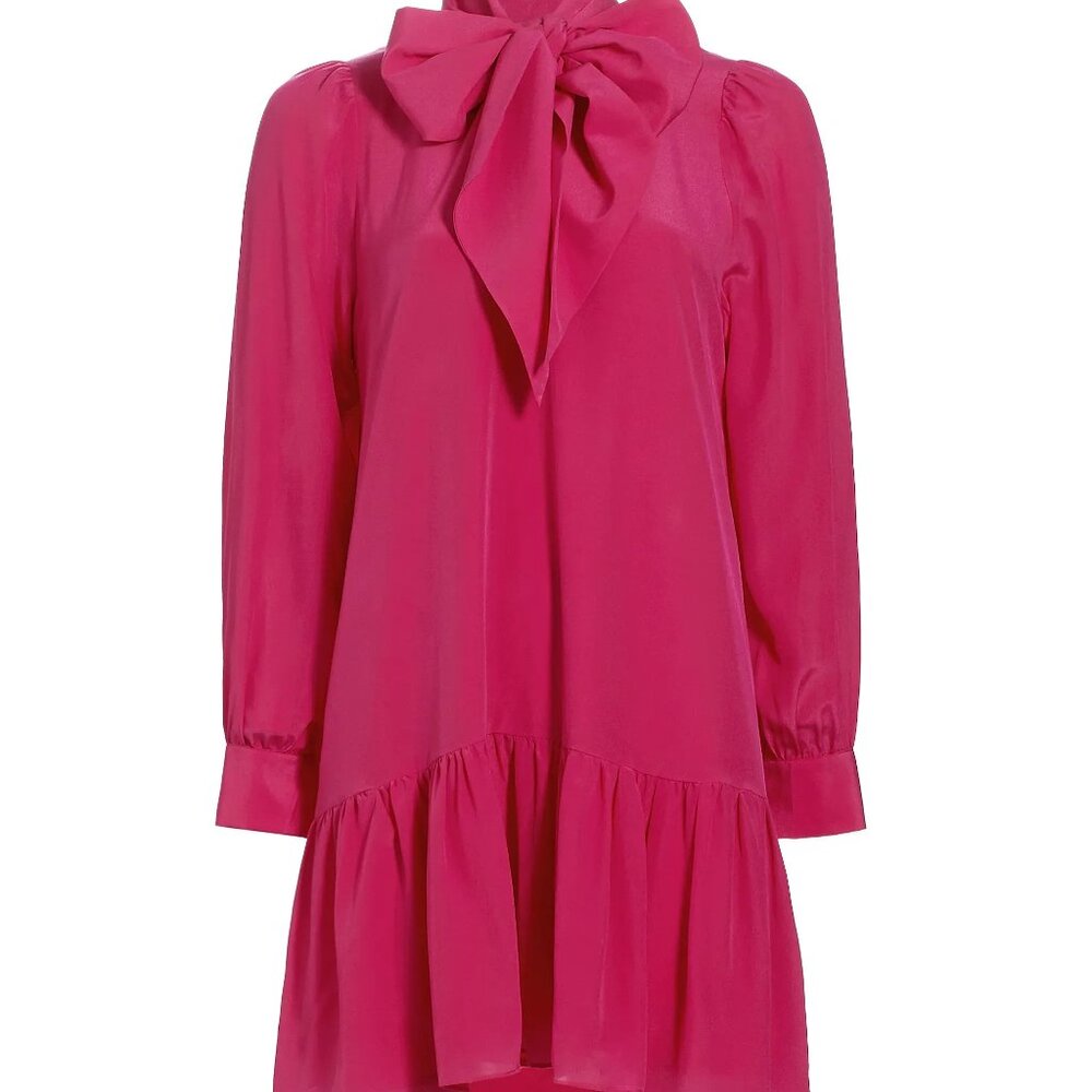 Marie Oliver  Kitty Silk Bow Drop-Waist Minidress - XS